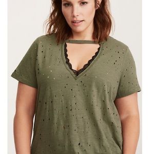 Torrid Destructed Lace Choker Tee